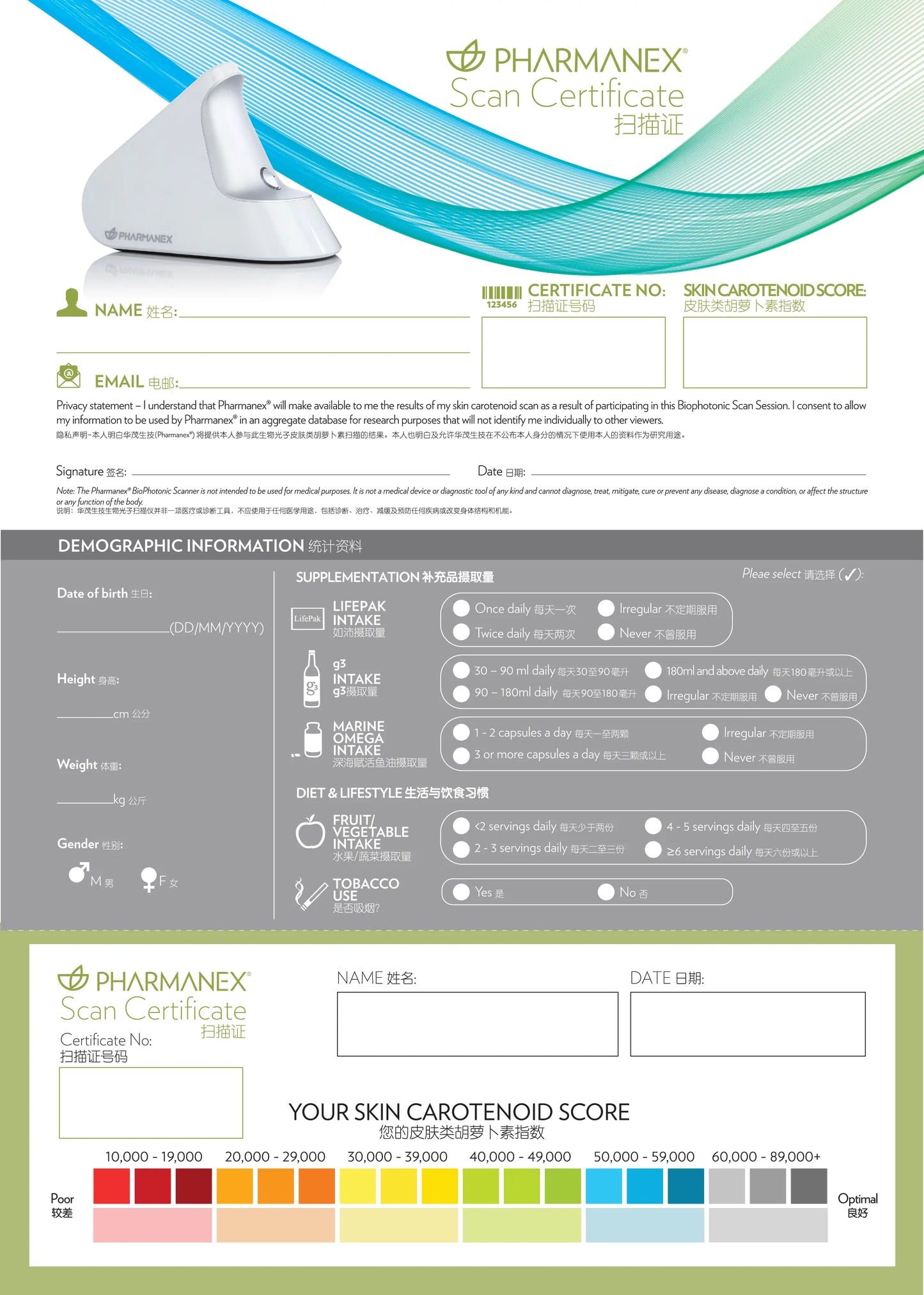 S3 BioPhotonic Scan Certificate Nuskin Singapore