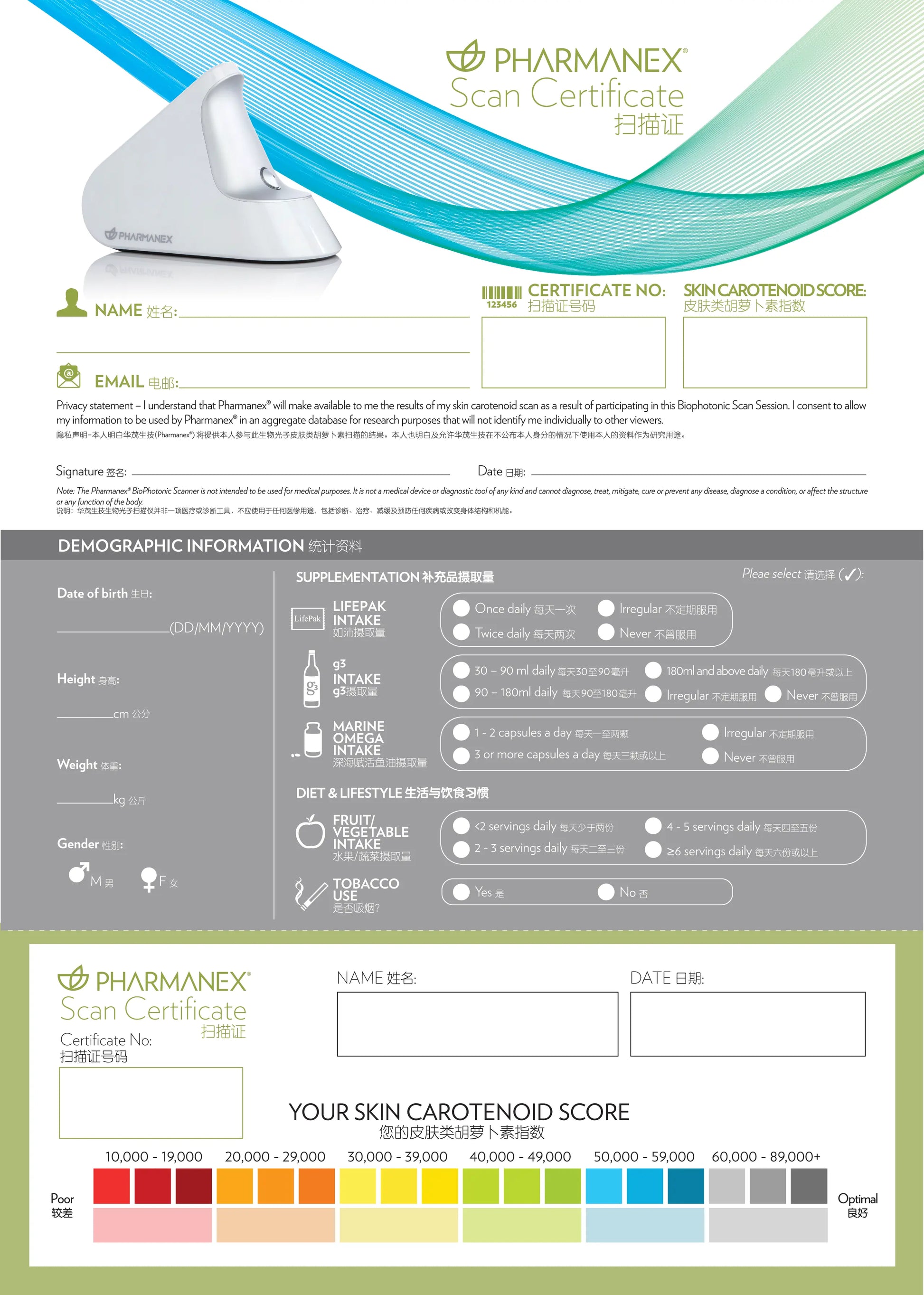 S3 BioPhotonic Scan Certificate Nuskin Singapore